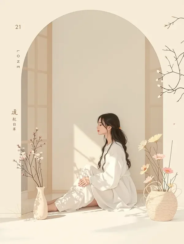 成人短剧《娇宠：吻醒沉睡的你》封面海报，象牙色裙装女主于晨光窗前俯身