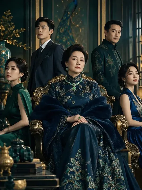 成人短剧《豪门娇妻她不乖》封面海报，象牙色丝裙女主立于暖调宅邸大厅